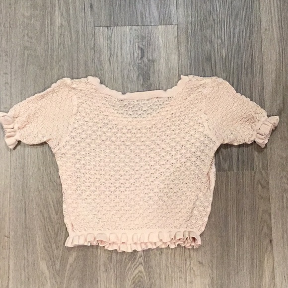 ZARA Textured Crop Ruffle Short Sleeve Sweater Top in Blush Pink sz S - EUC - Picture 8 of 11